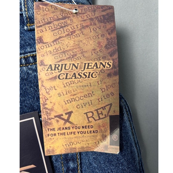 VTG Arjun Jeans Classic Mens 42x34 Dark Blue Wash Distressed Straight Leg Denim - Picture 6 of 7